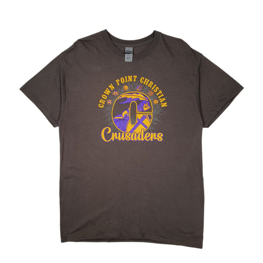 Mens Brown Gildan Crown Point Christian Crusaders Short Sleeve T Shirt