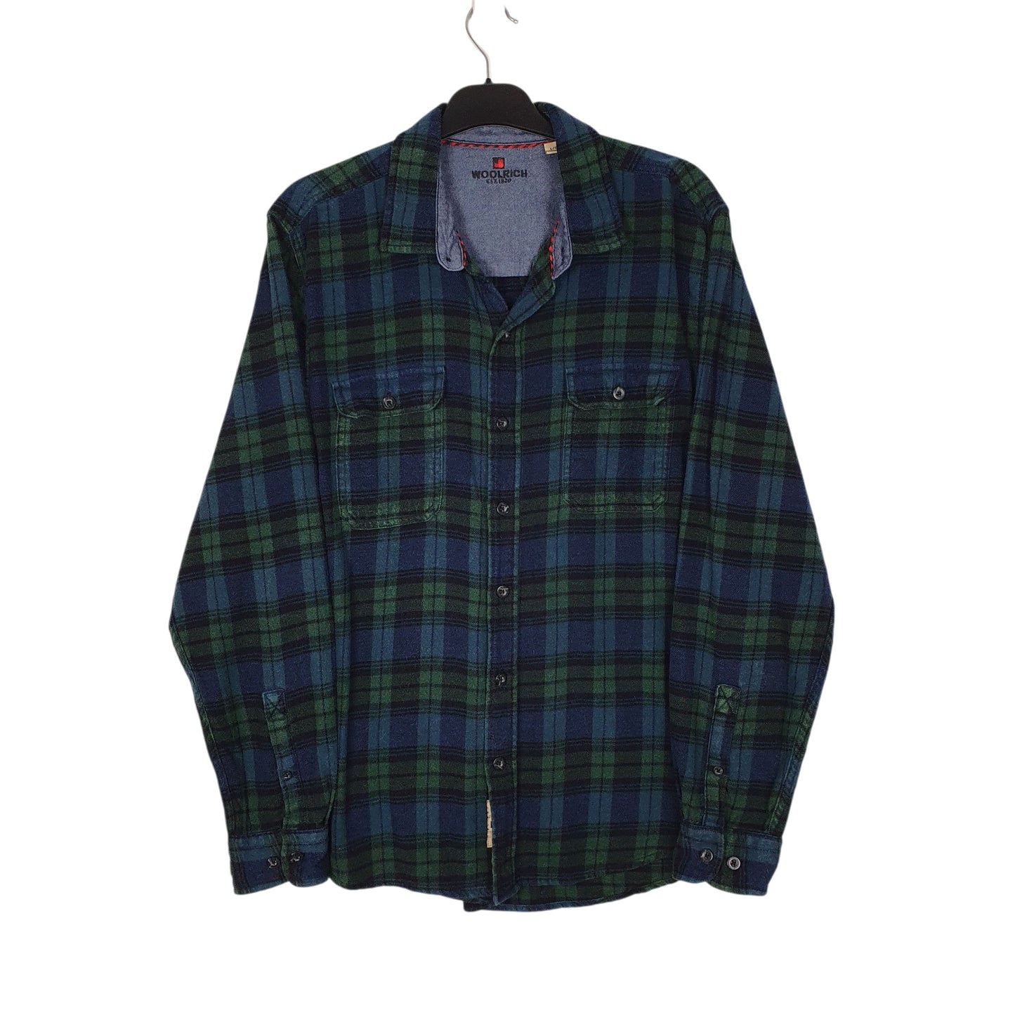 Mens Navy Woolrich Thick Flannel Plaid Long Sleeve Shirt