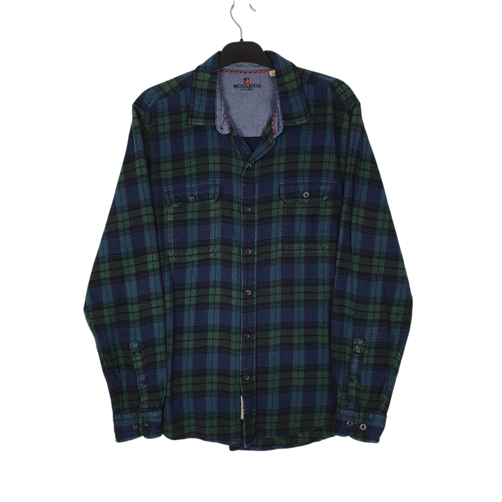 Mens Navy Woolrich Thick Flannel Plaid Long Sleeve Shirt