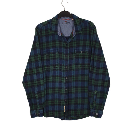 Mens Navy Woolrich Thick Flannel Plaid Long Sleeve Shirt