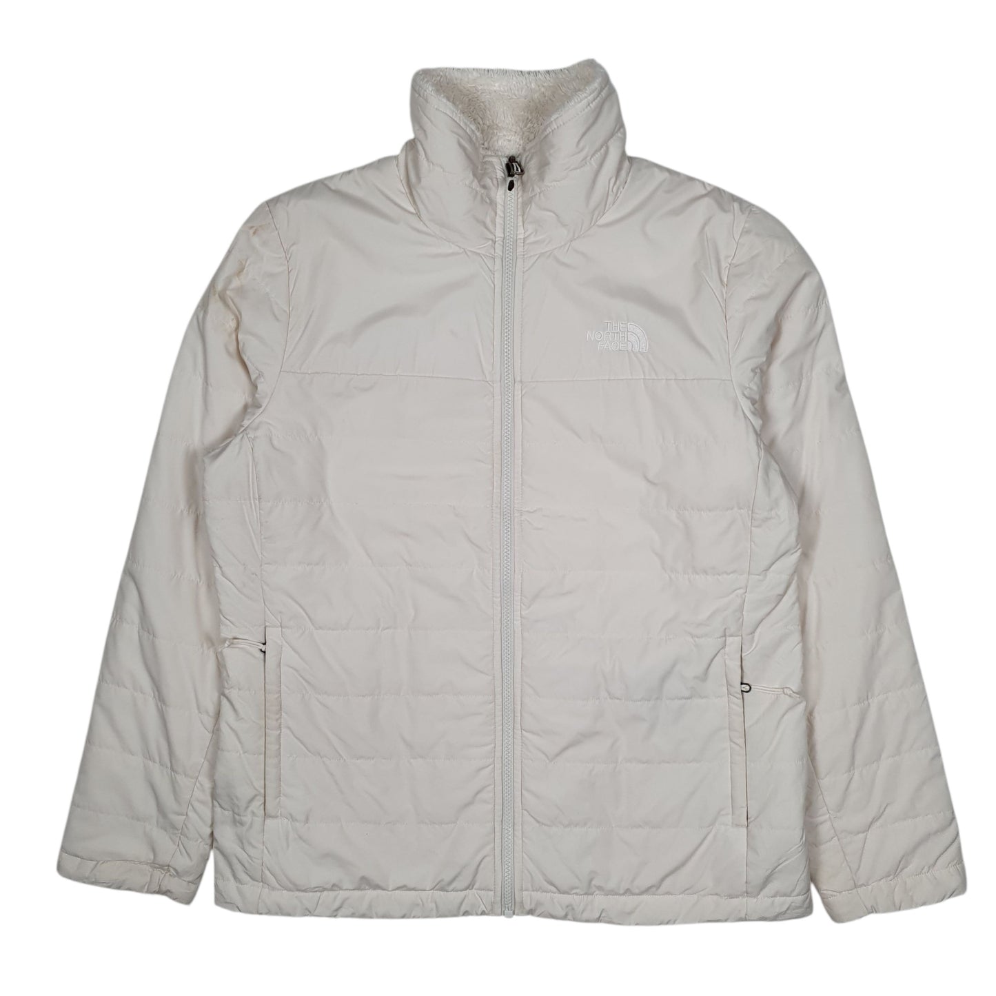 Womens White The North Face Reversible Fluffy Windbreaker Full Zip Coat