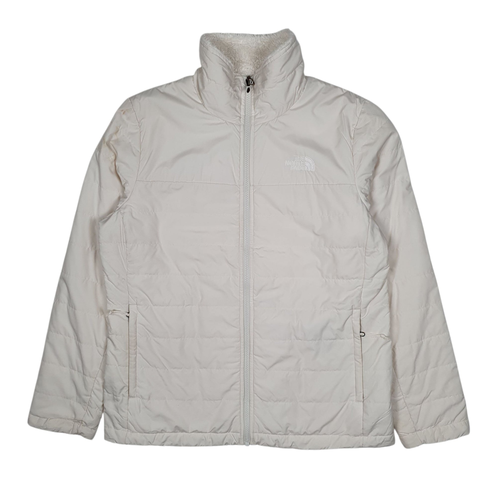 Womens White The North Face Reversible Fluffy Windbreaker Full Zip Coat