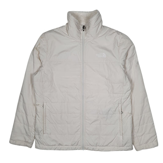Womens White The North Face Reversible Fluffy Windbreaker Full Zip Coat