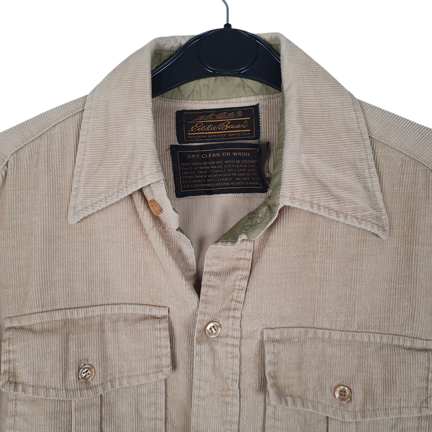 Mens Beige Eddie Bauer Corduroy Vintage 1980s  Shirt