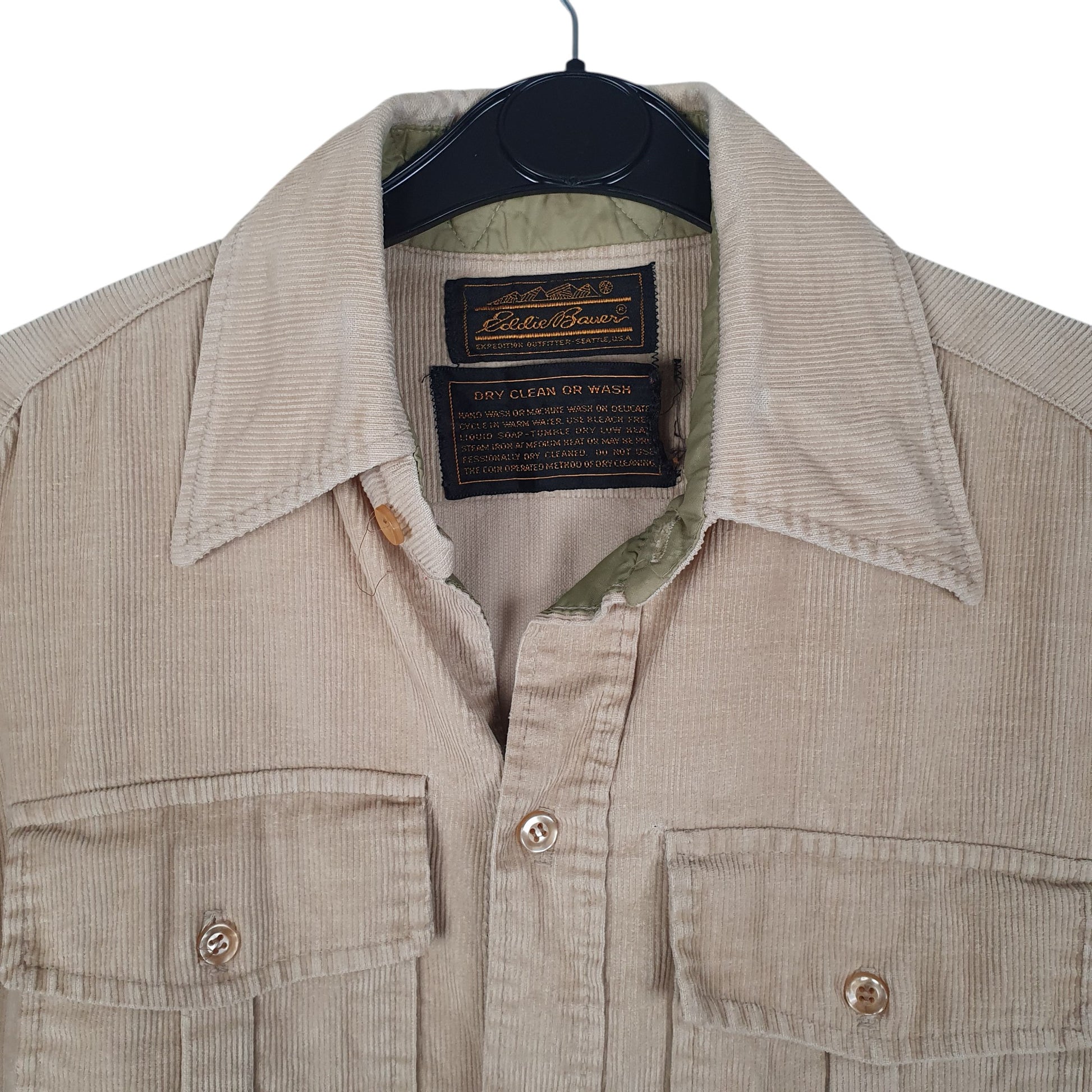 Mens Beige Eddie Bauer Corduroy Vintage 1980s  Shirt
