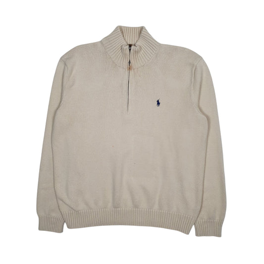 Mens Cream Polo Ralph Lauren  Quarter Zip Jumper