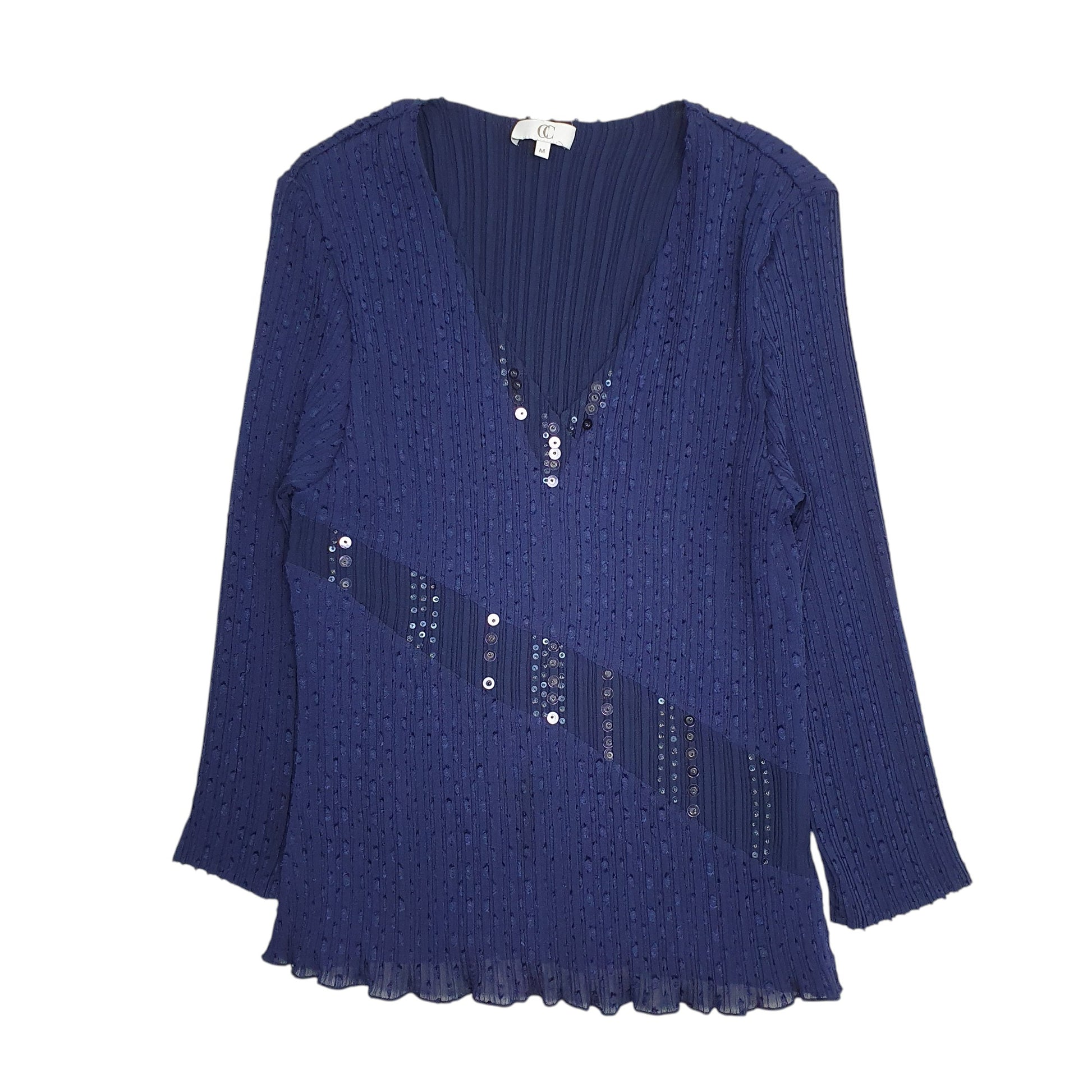 Womens Navy CC V Neck Blouse Long Sleeve T Shirt