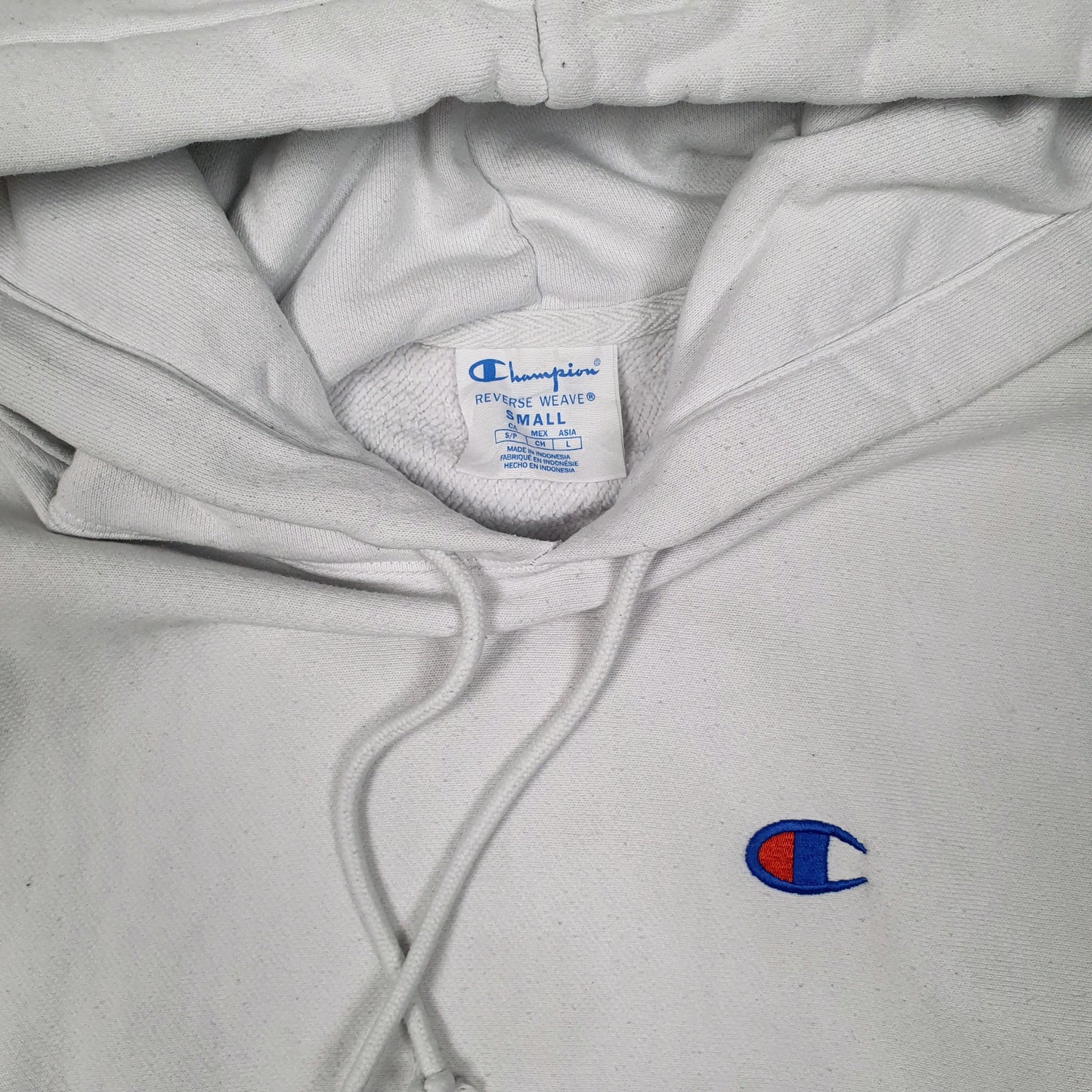 Mens White Champion Reverse Weave Hoodie Jumper