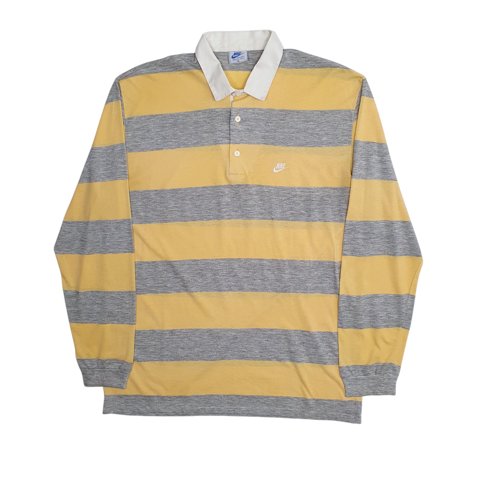 Mens Yellow Nike Vintage 90s Long Sleeve Polo Shirt