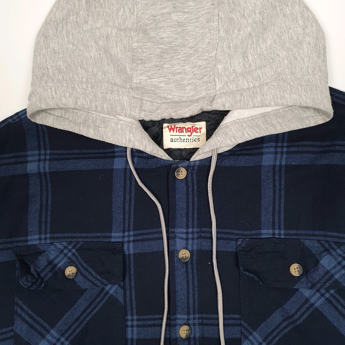 Mens Navy Wrangler Plaid Hoodie  Coat