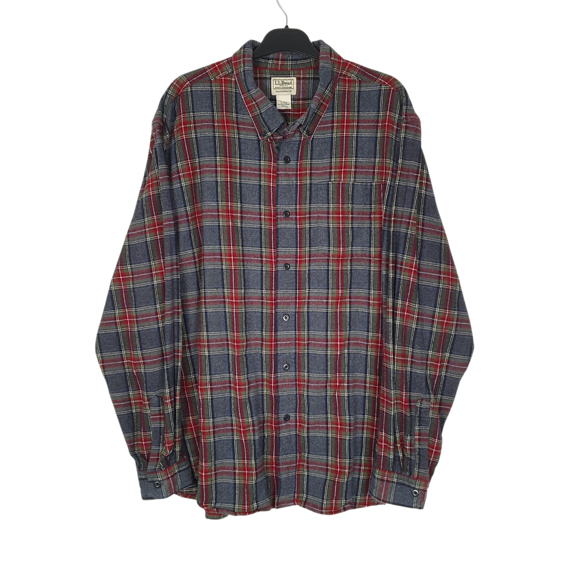 Mens Grey L.L.Bean Scotch Plaid Flannel Long Sleeve Shirt