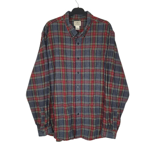 Mens Grey L.L.Bean Scotch Plaid Flannel Long Sleeve Shirt