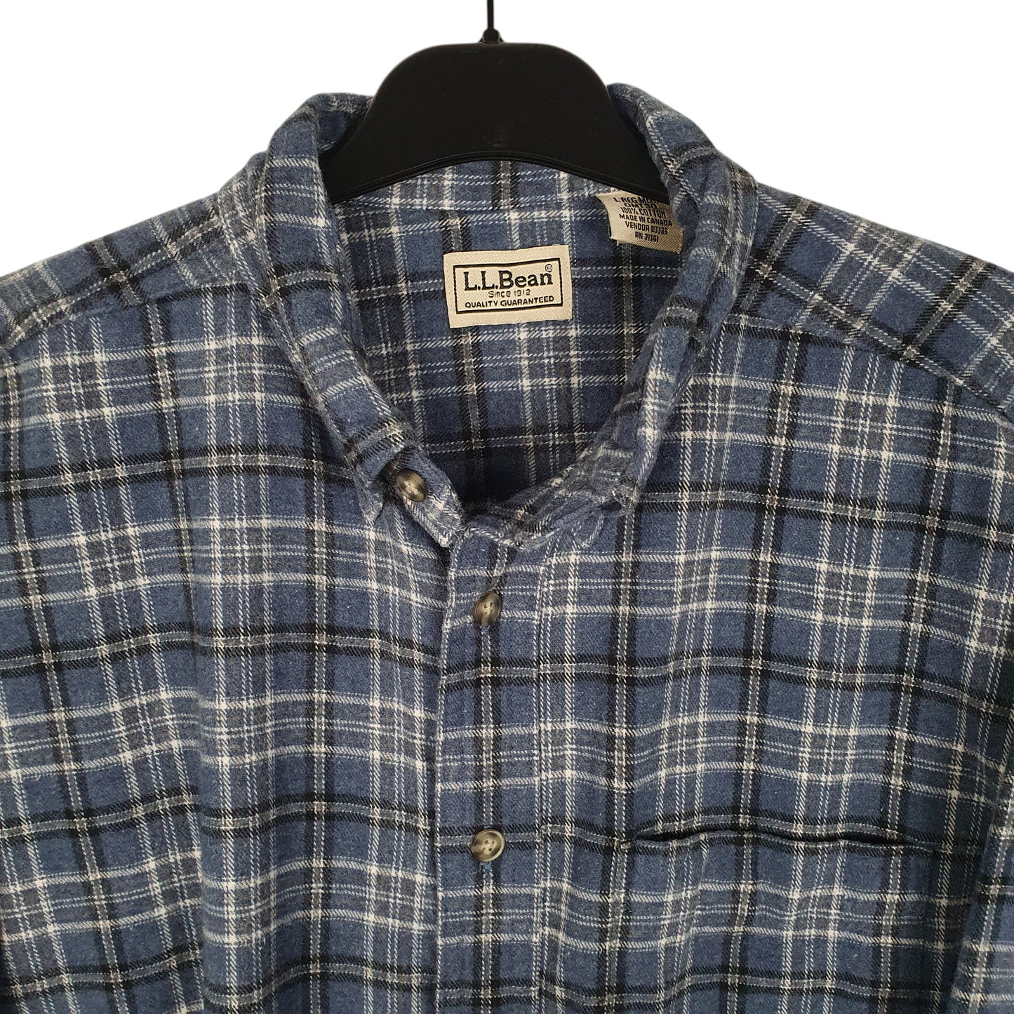 Mens Blue L.L.Bean Thick Flannel Plaid  Shirt