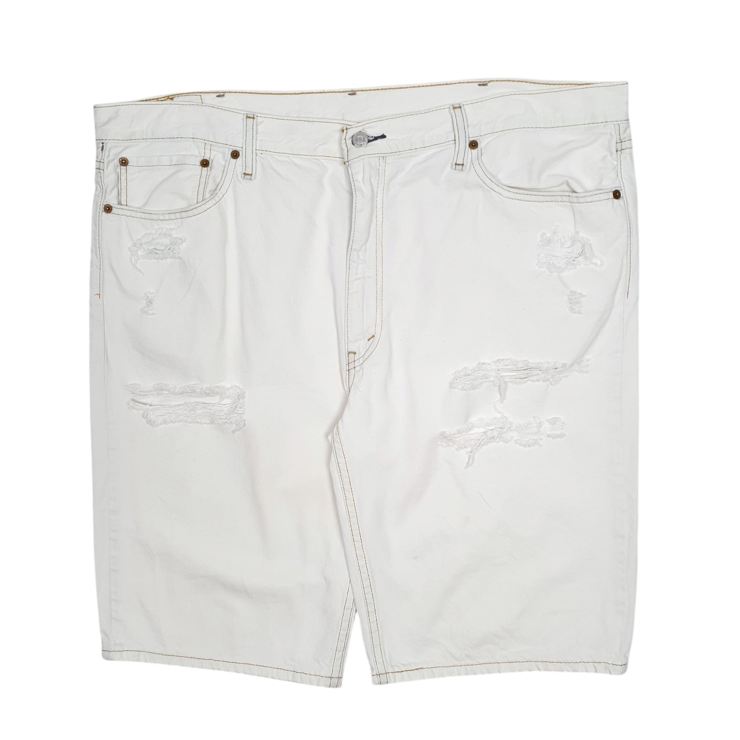Mens White Levis 502 Ripped Denim Shorts
