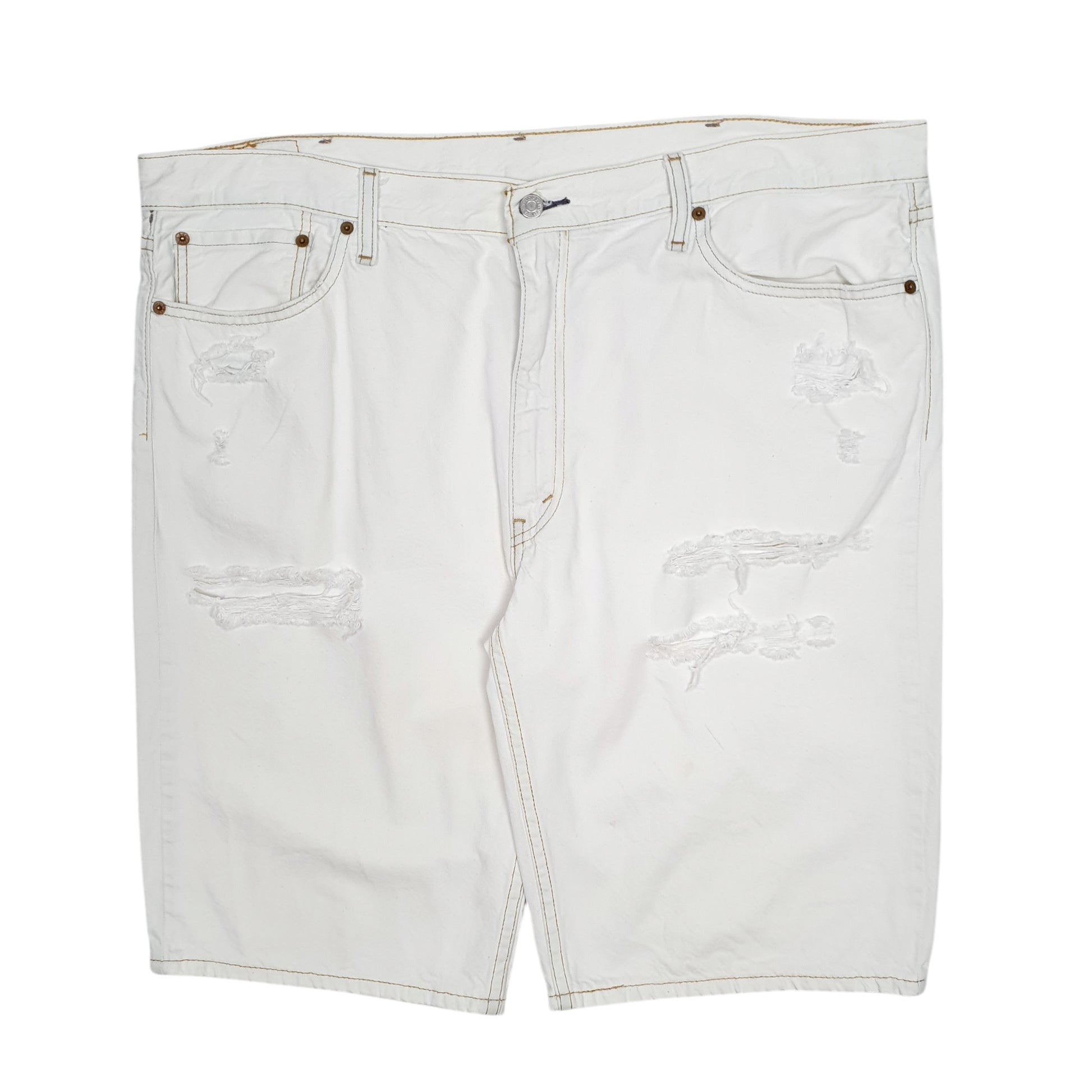 Mens White Levis 502 Ripped Denim Shorts