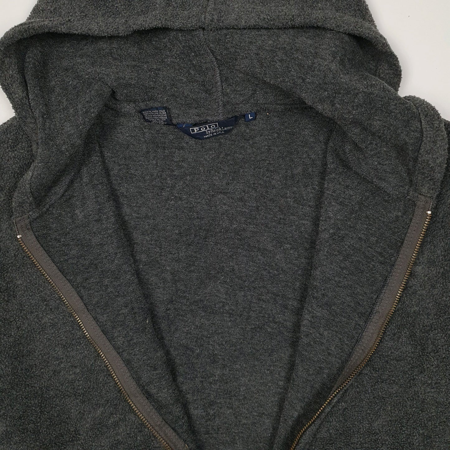 Mens Grey Polo Ralph Lauren Hoodie Vintage 1980s 90s Full Zip Jumper
