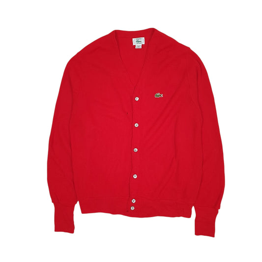 Mens Red Izod Lacoste Vintage 90s Made In USA Cardigan Jumper