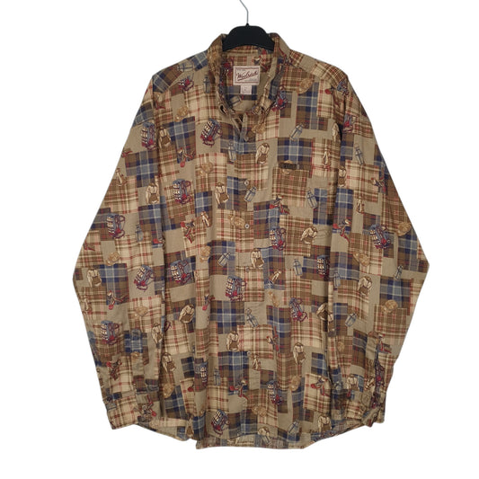 Mens Brown Woolrich Patchwork Long Sleeve Shirt