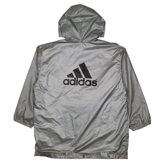Mens Silver Adidas Vintage 90s Trench Longline Hoodie Coat