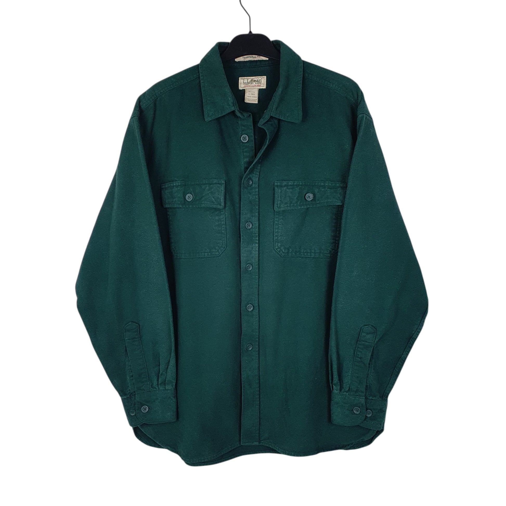 Mens Green L.L.Bean Thick Chamois Long Sleeve Shirt