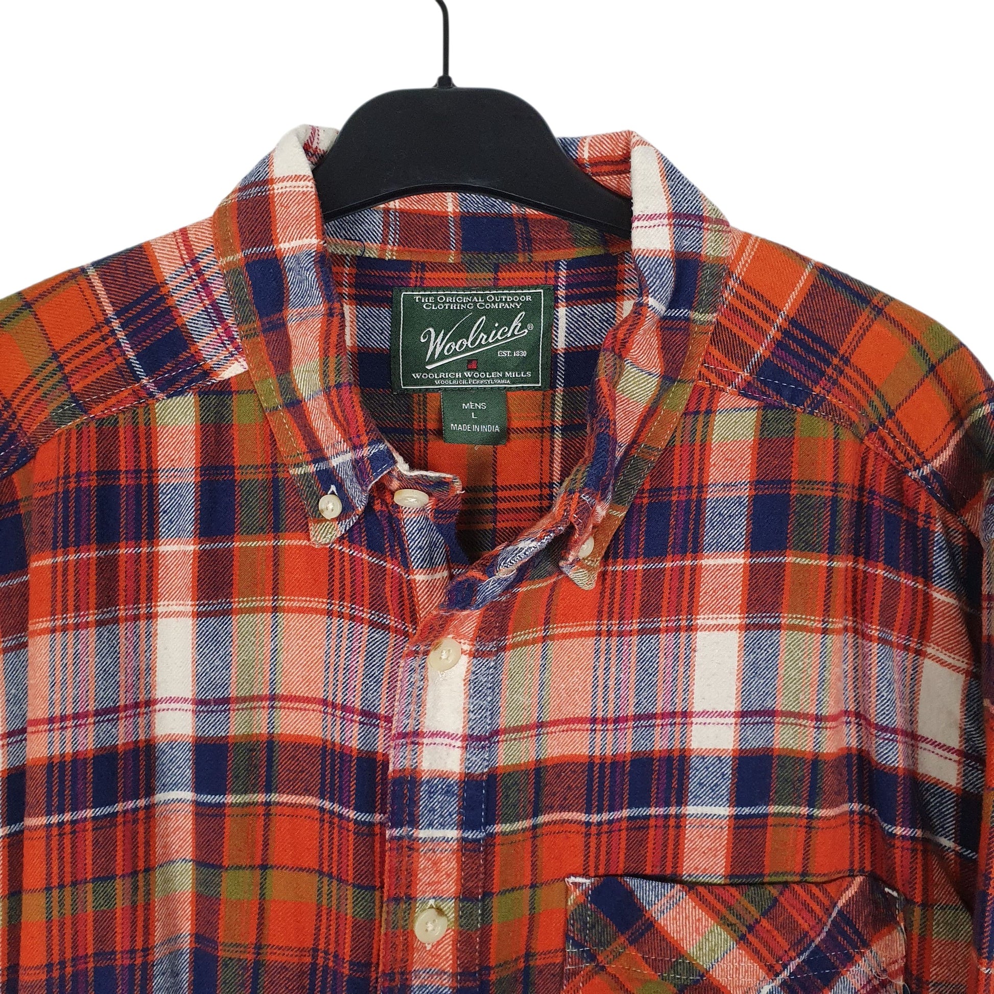 Mens Orange Woolrich Thick Flannel Plaid  Shirt