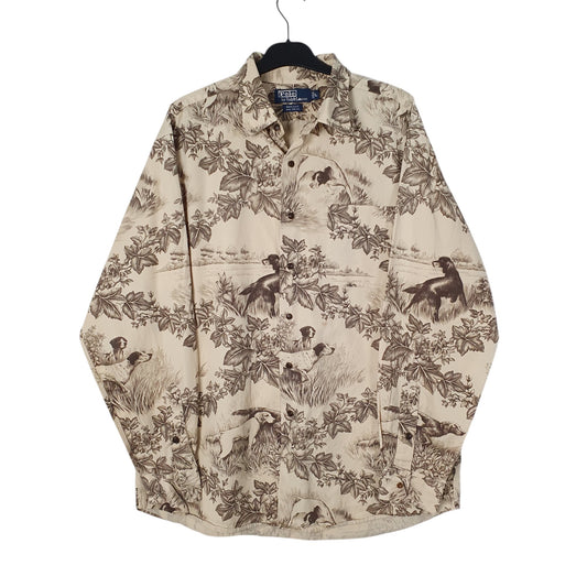 Mens Beige Polo Ralph Lauren Marlowe Hunting Dogs Long Sleeve Shirt