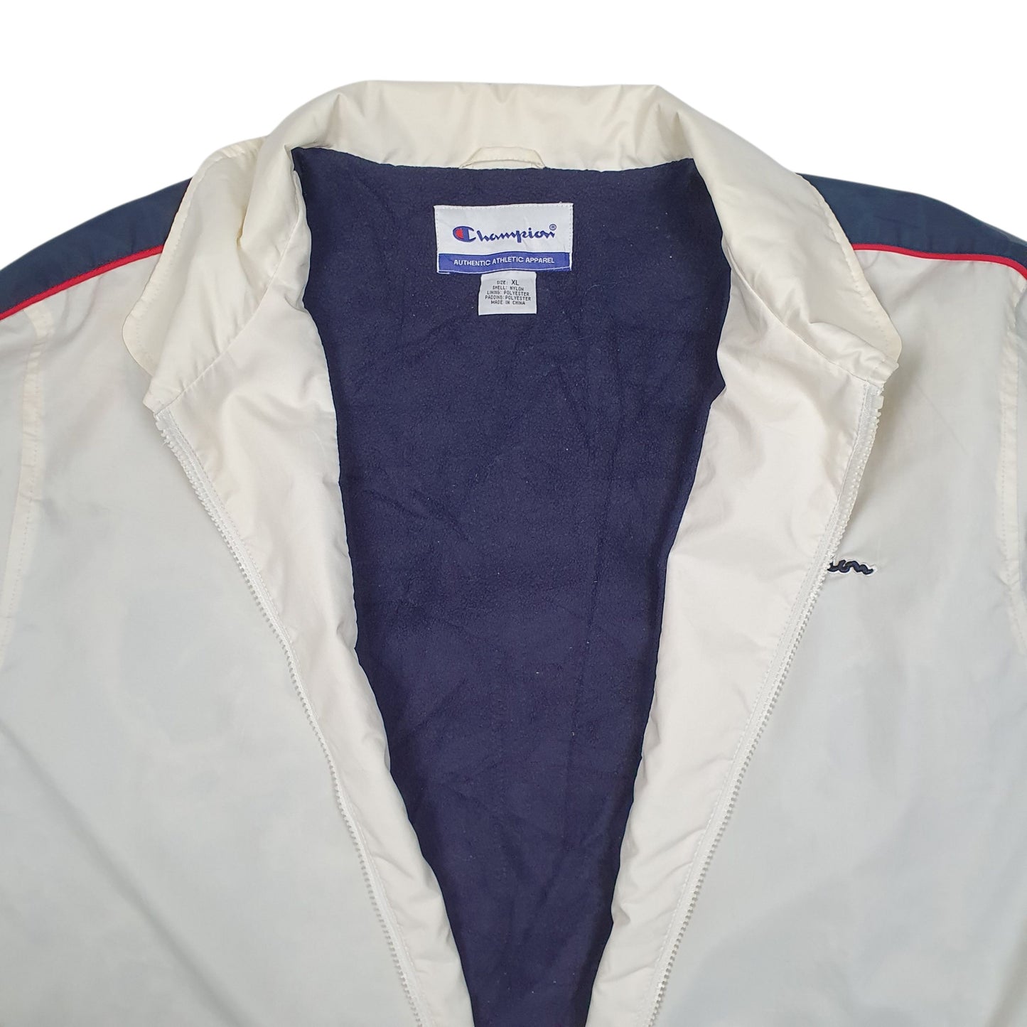 Mens White Champion Fleece Lined V Neck Coat