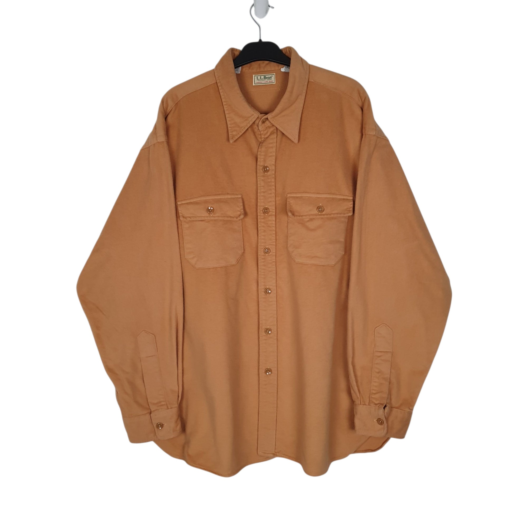 Mens Orange L.L.Bean Vintage 90s Made In USA Thick Chamois Long Sleeve Shirt