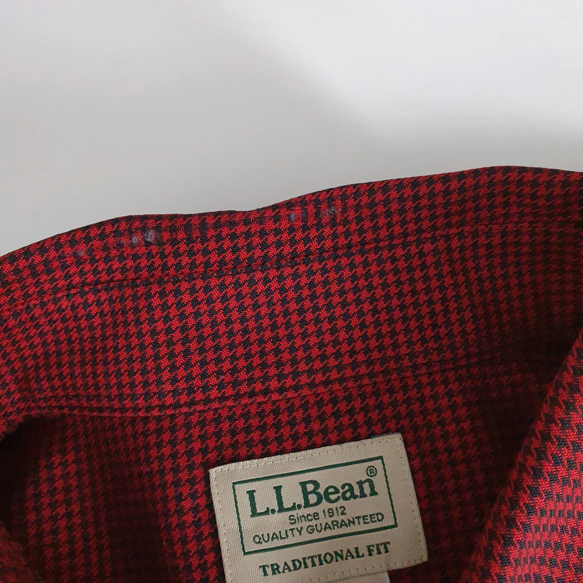 Mens Red L.L.Bean Flannel Houndstooth  Shirt