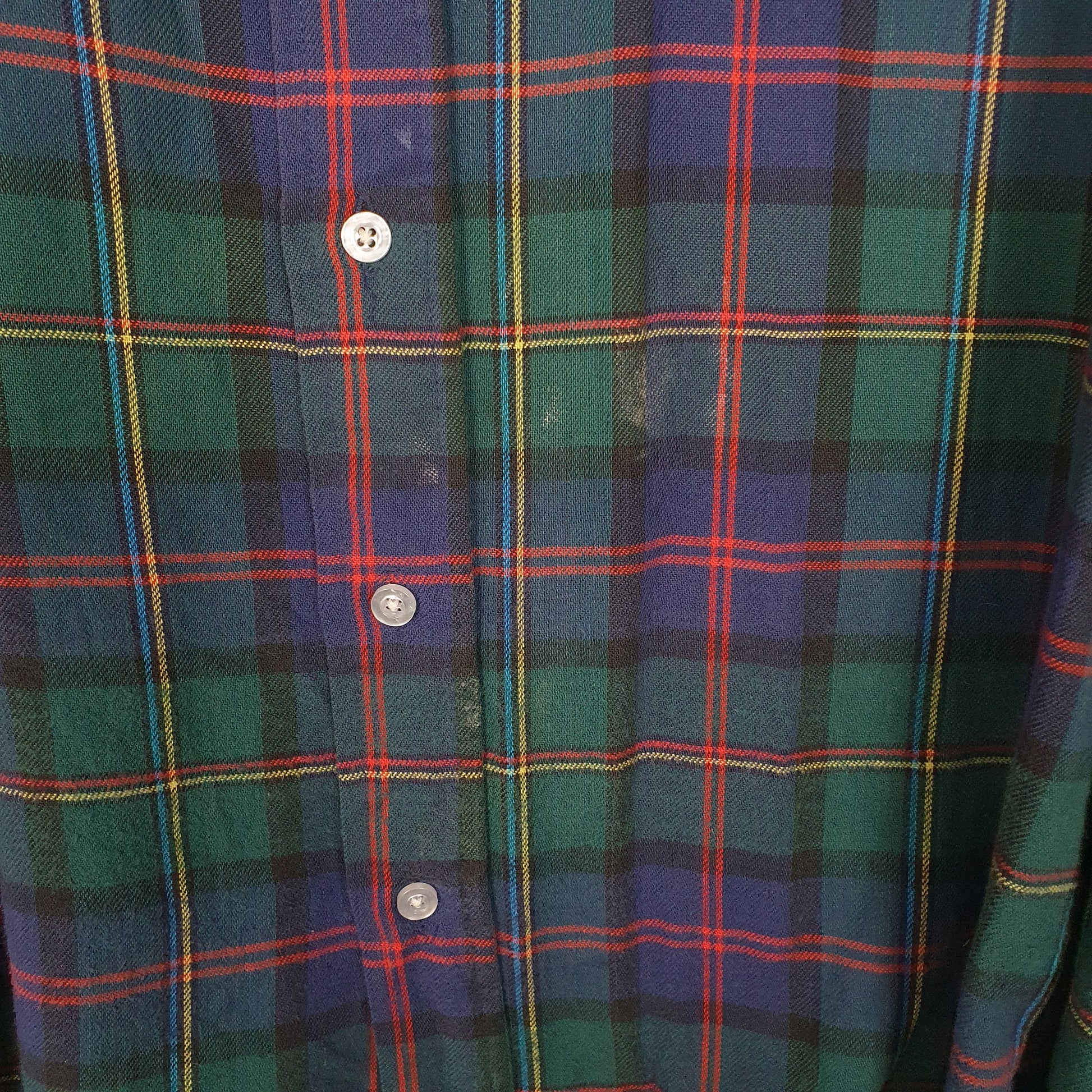 Mens Green L.L.Bean Vintage 90s Made In USA Scotch Plaid Flannel  Shirt
