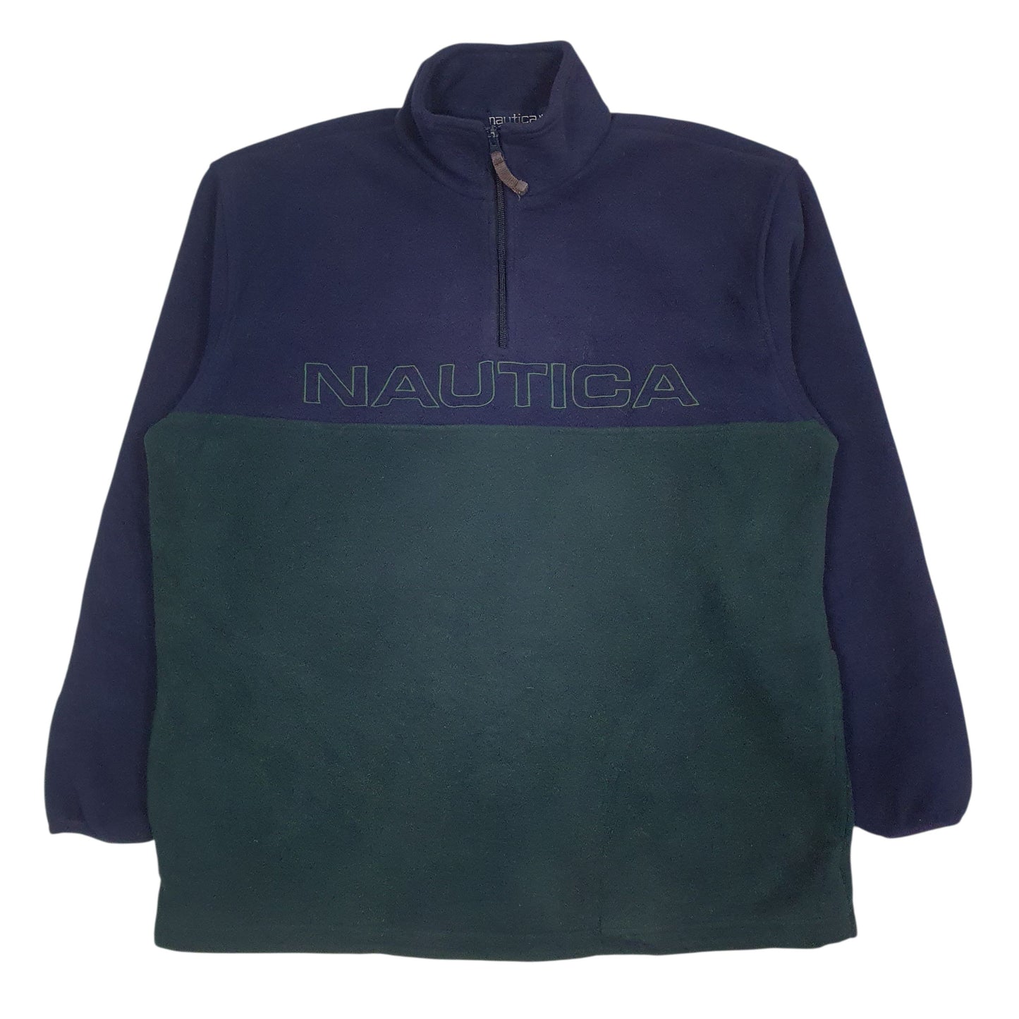 Mens Navy Nautica Baggy Spellout Vintage 90s Made In USA Quarter Zip Jumper