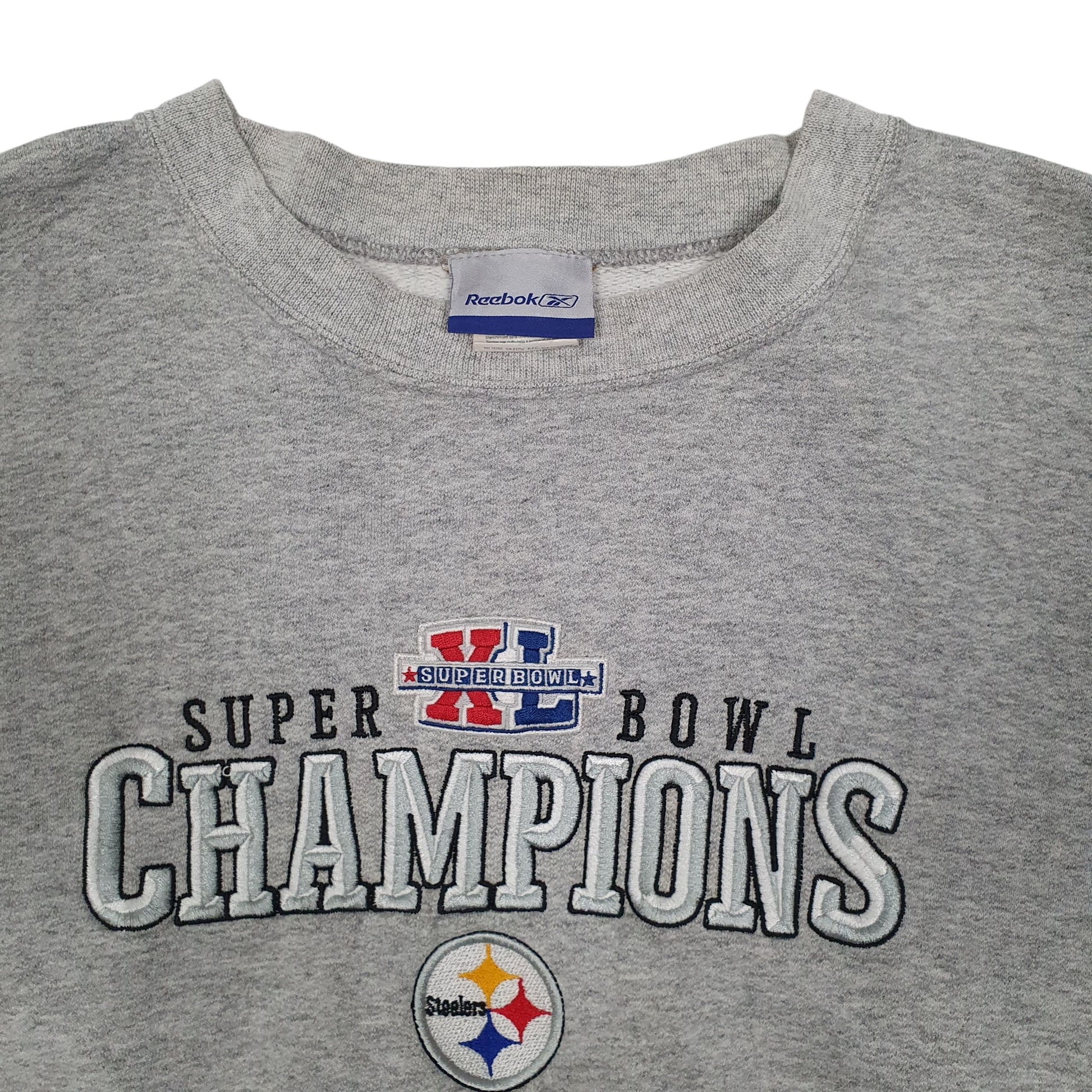 Mens Grey Reebok Pittsburgh Steelers Super Bowl Champions NFL Vintage 00s Crewneck Jumper