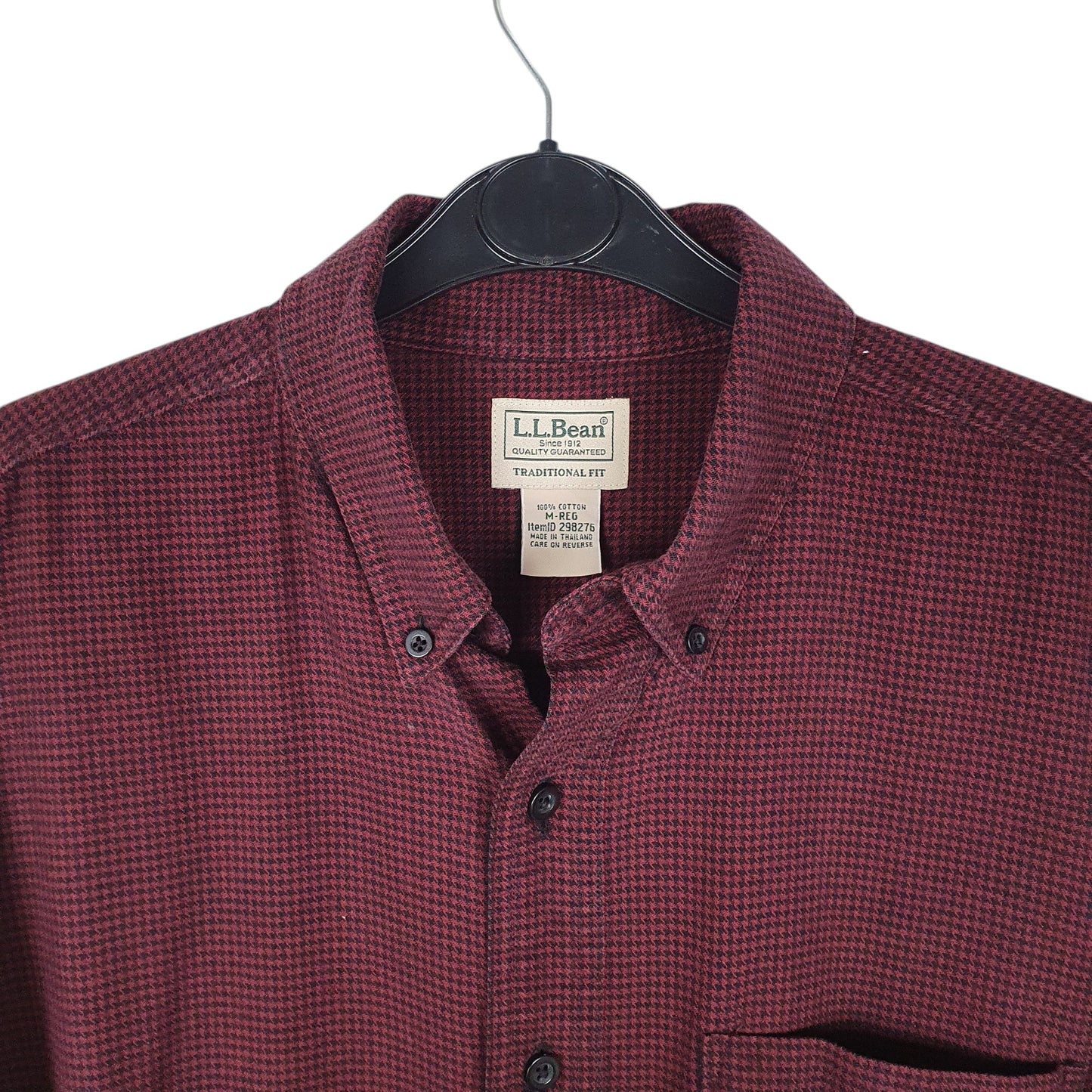 Mens Burgundy L.L.Bean Houndstooth  Shirt