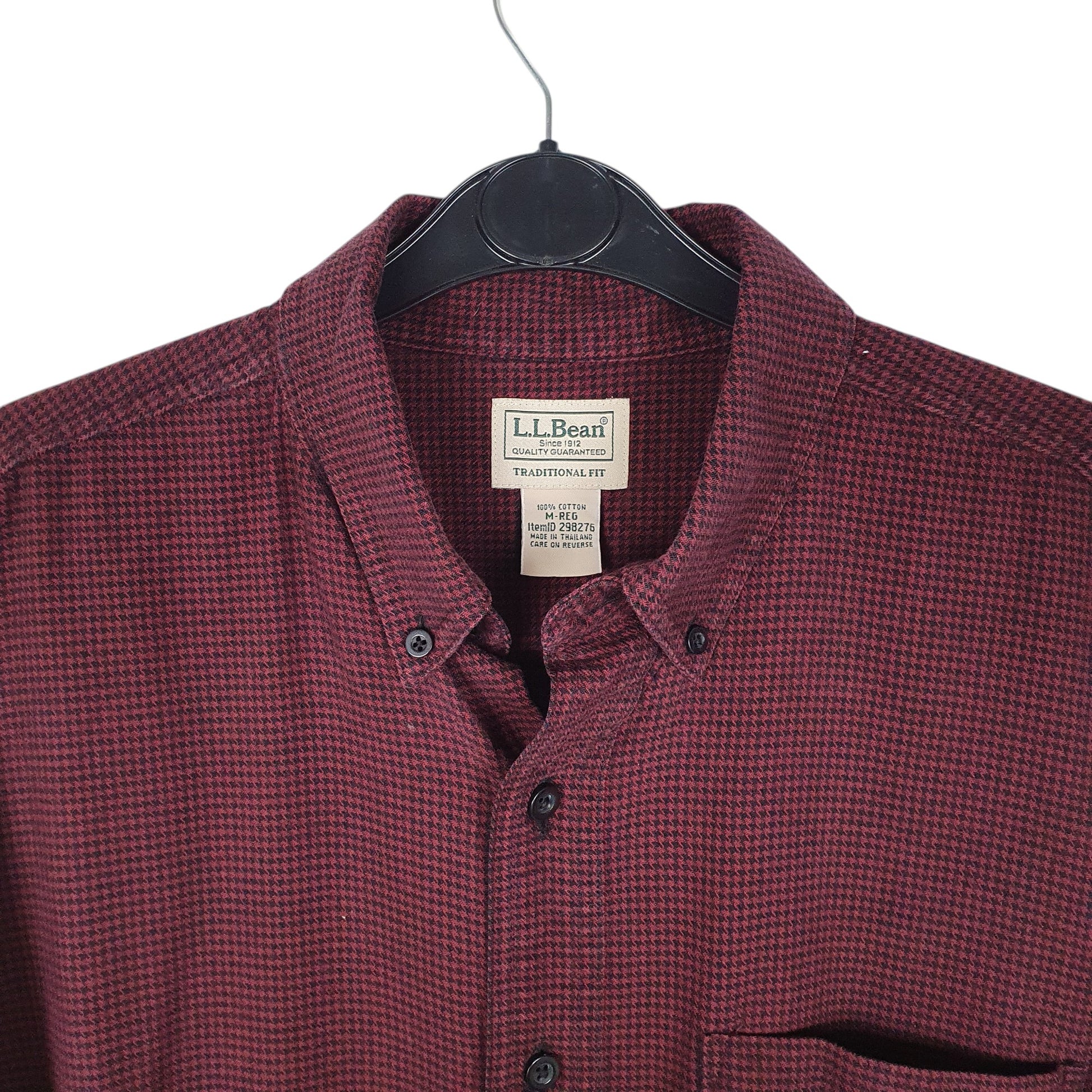 Mens Burgundy L.L.Bean Houndstooth  Shirt