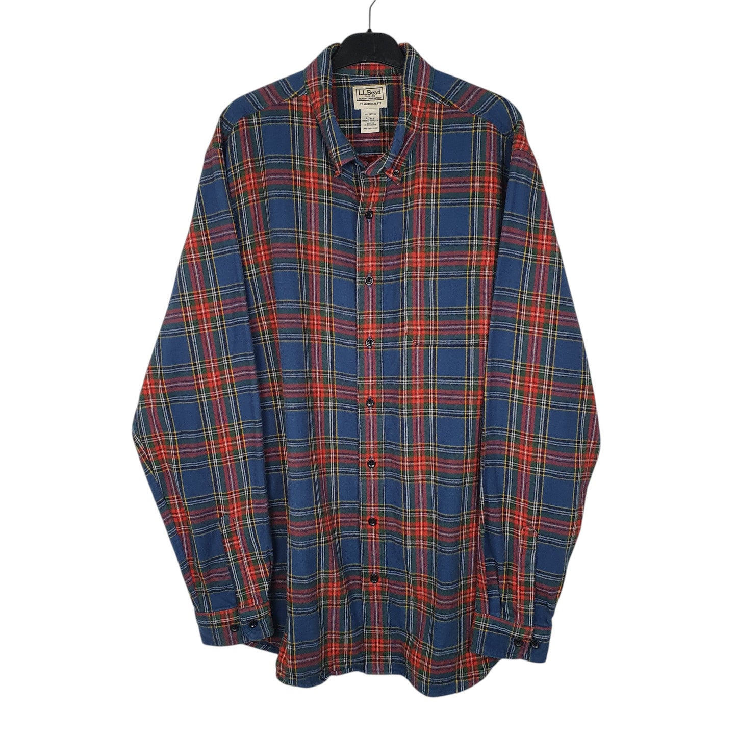 Mens Navy L.L.Bean Tall Thick Flannel Plaid Long Sleeve Shirt