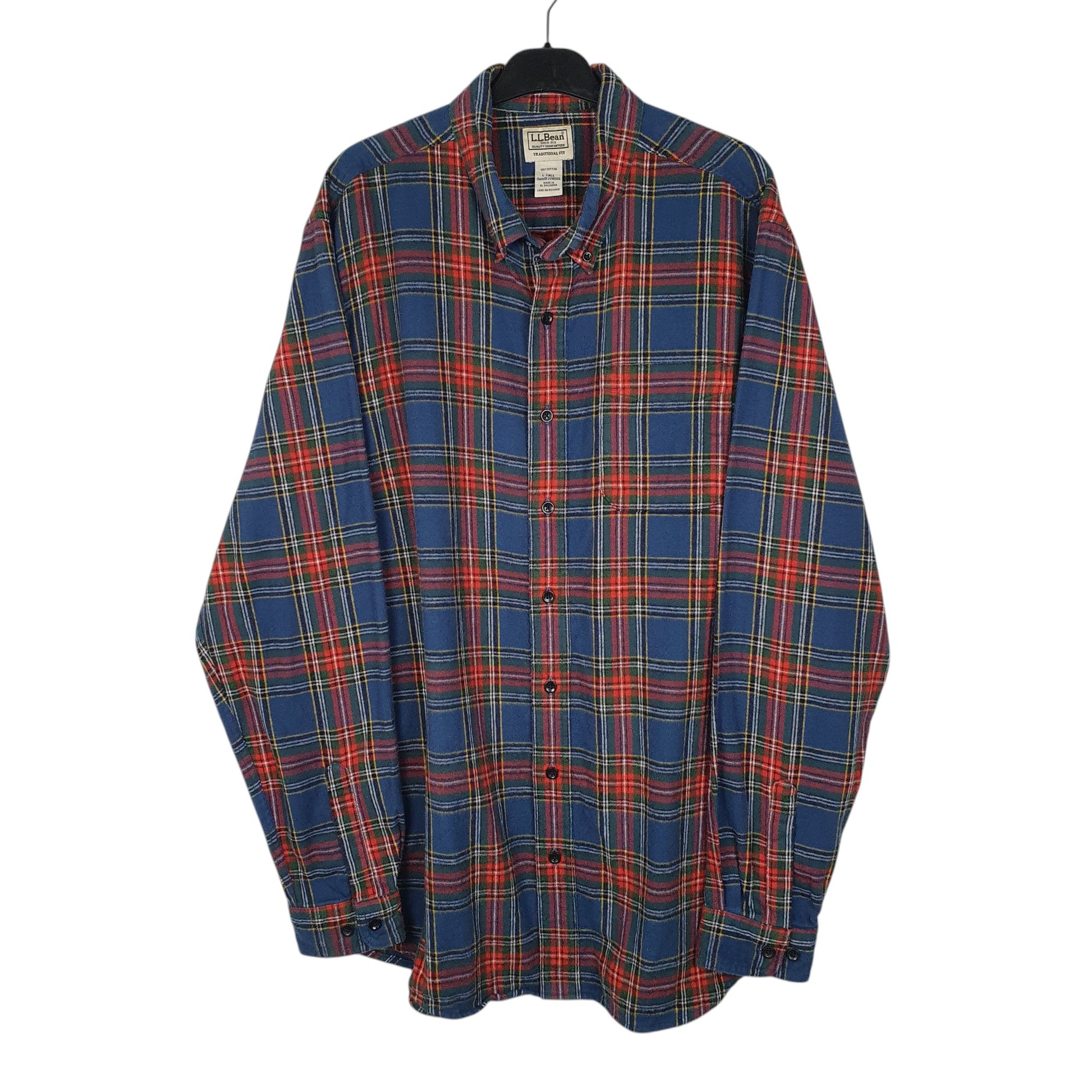 Mens Navy L.L.Bean Tall Thick Flannel Plaid Long Sleeve Shirt