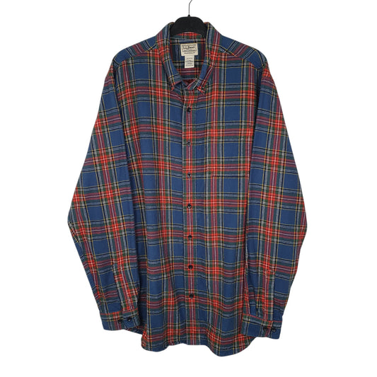 Mens Navy L.L.Bean Tall Thick Flannel Plaid Long Sleeve Shirt