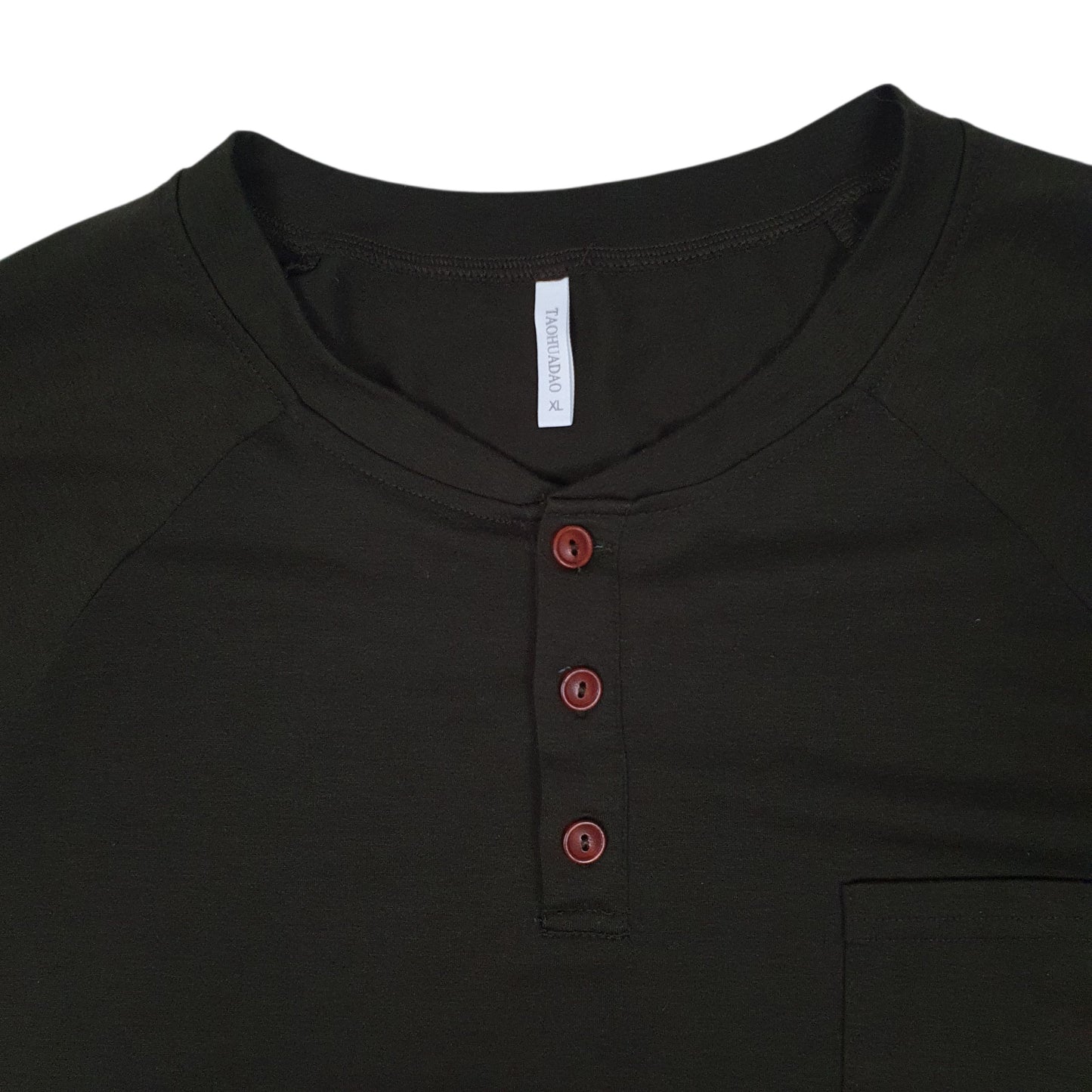 Mens Green Taohuadao Henley  T Shirt