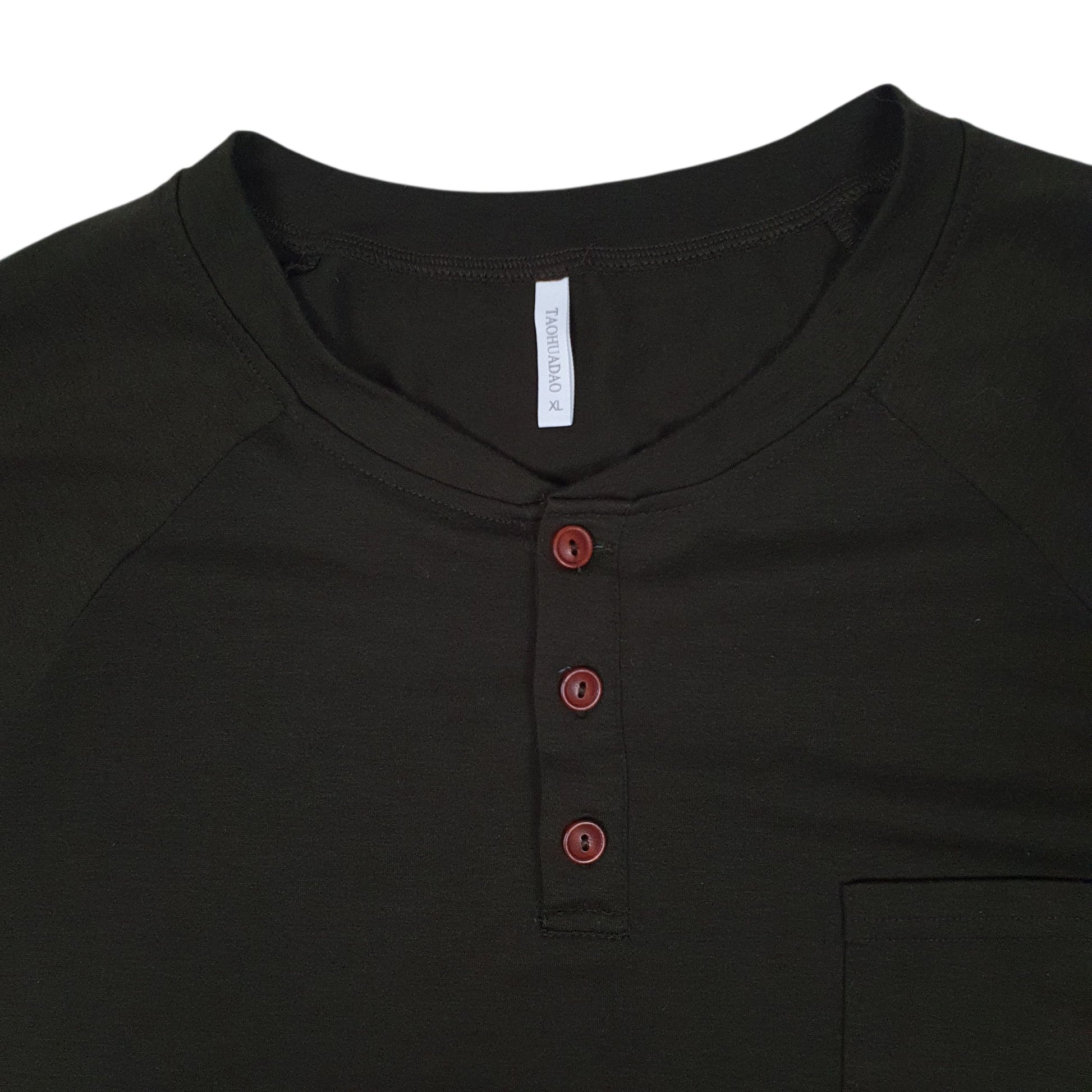 Mens Green Taohuadao Henley  T Shirt