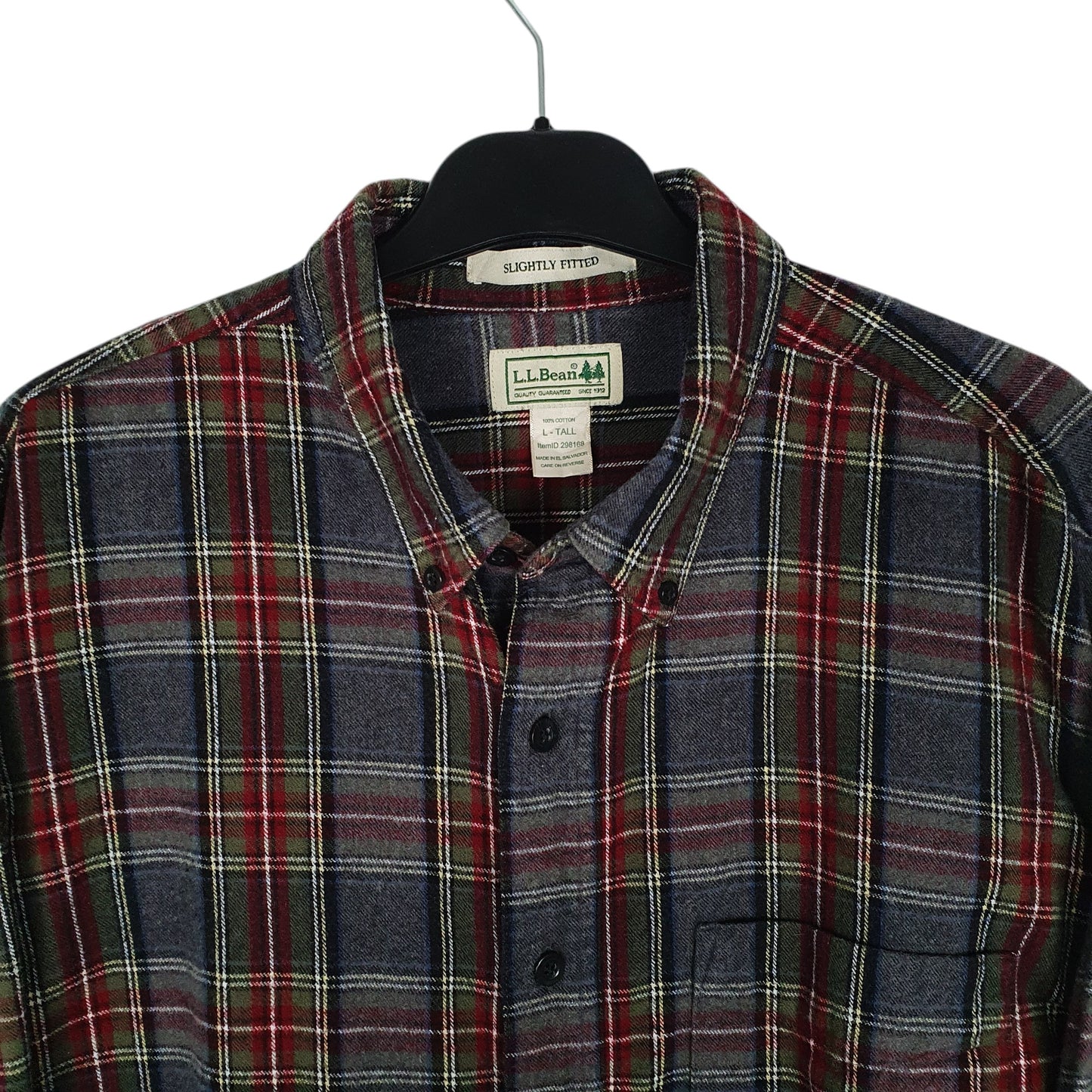 Mens Grey L.L.Bean Thick Flannel Plaid Tall  Shirt