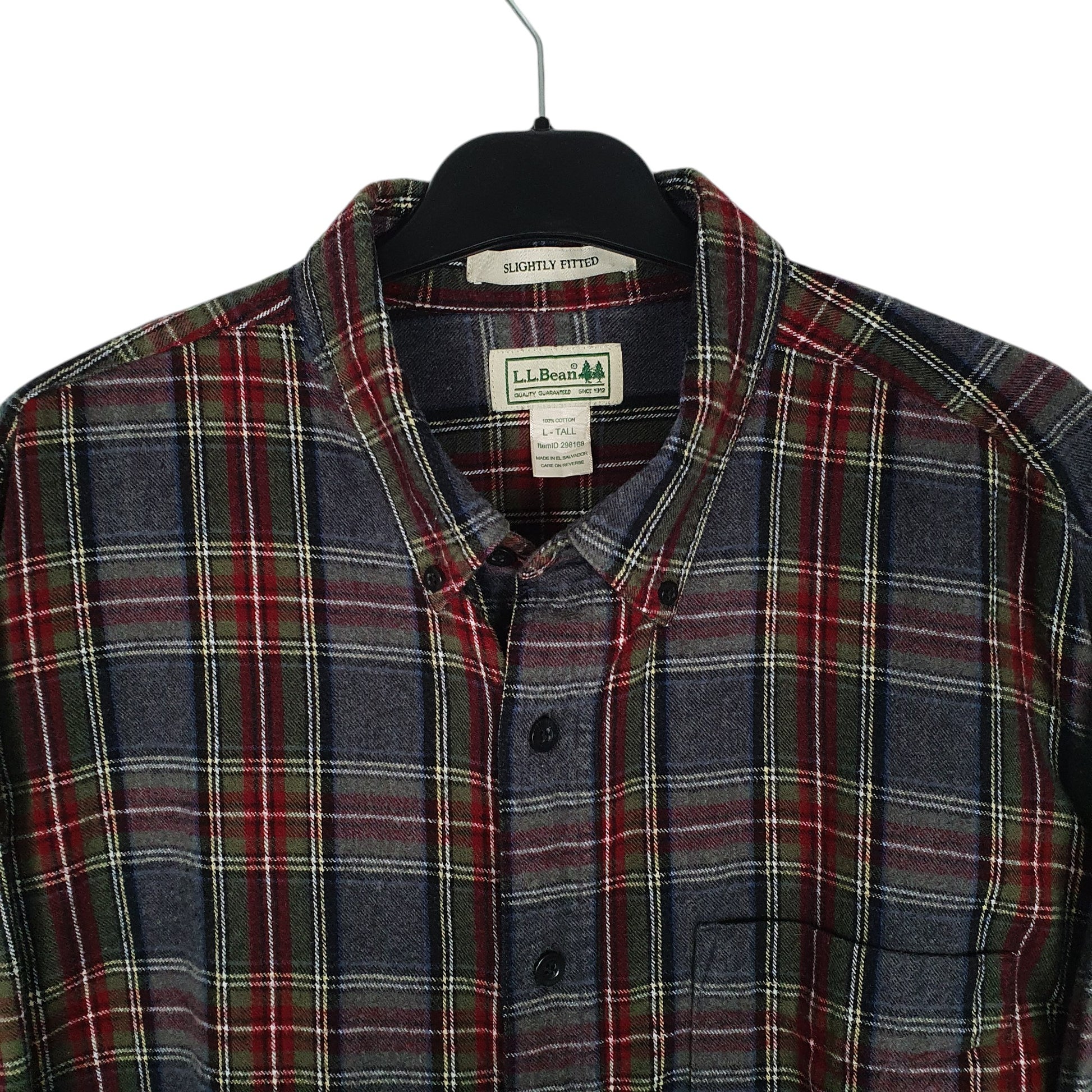 Mens Grey L.L.Bean Thick Flannel Plaid Tall  Shirt