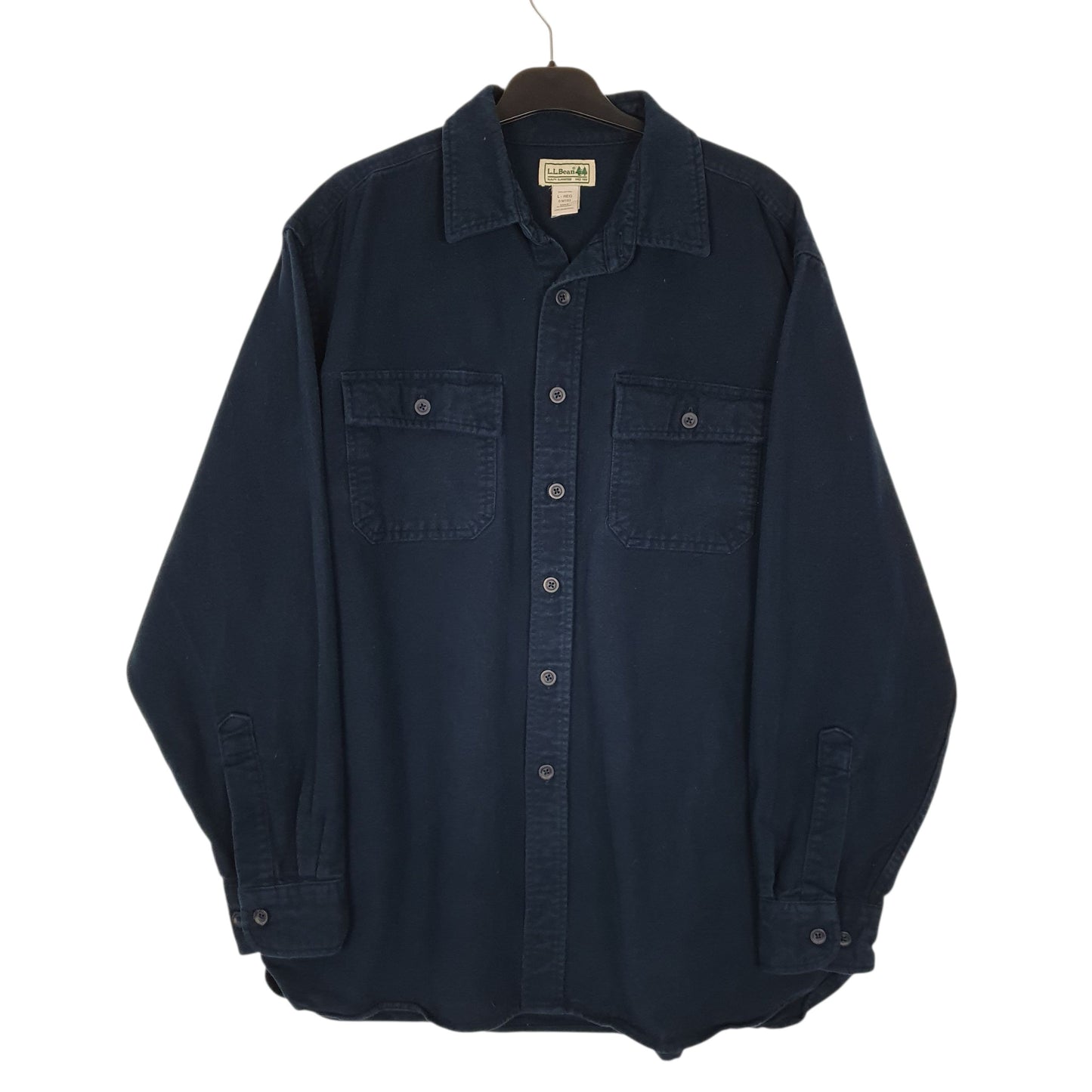 Mens Navy L.L.Bean Thick Chamois Long Sleeve Shirt