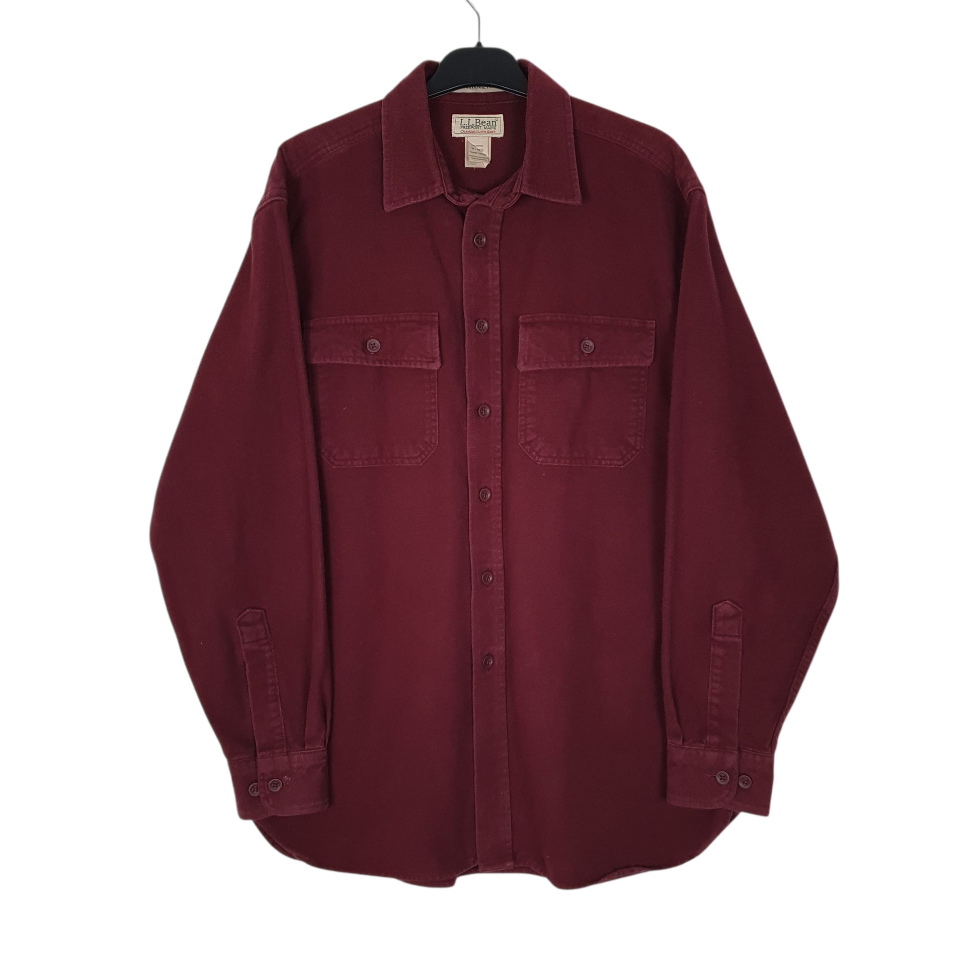 Mens Burgundy L.L.Bean Thick Chamois Long Sleeve Shirt