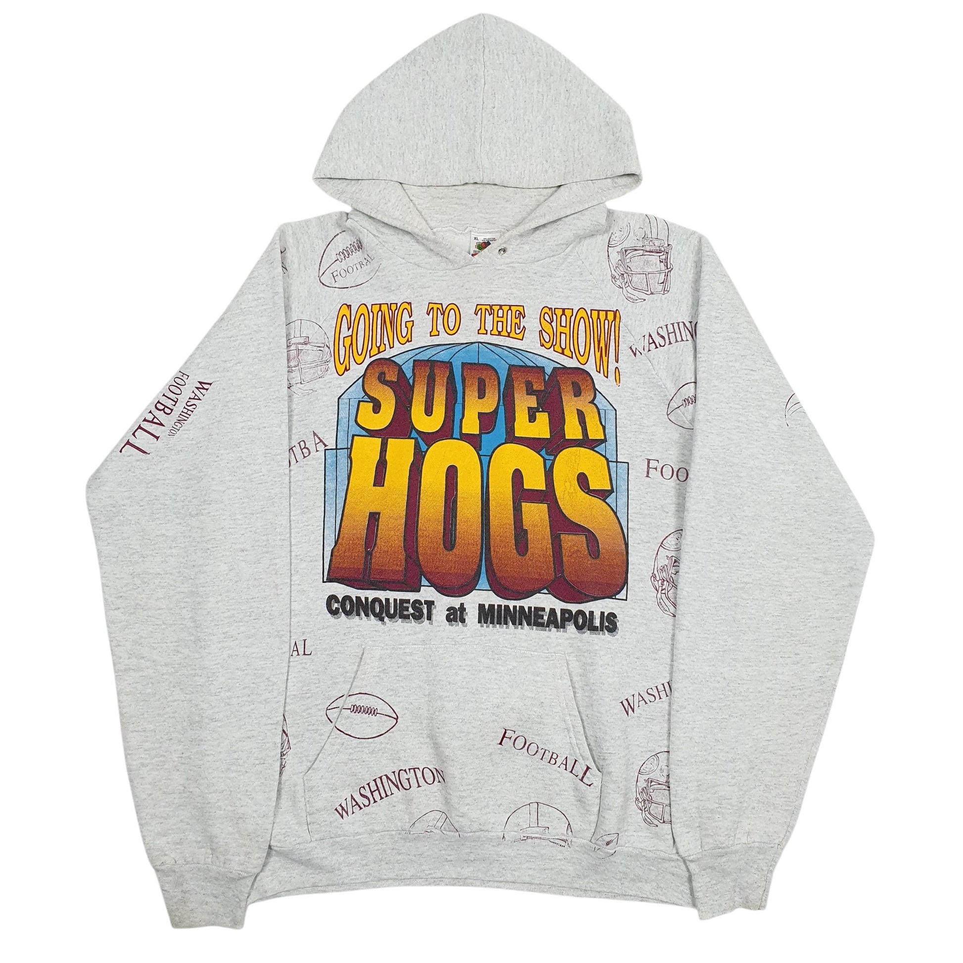 Mens Grey Fruit Of The Loom Vintage 90s Made In USA Hoodie Jumper