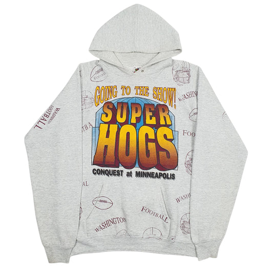 Mens Grey Fruit Of The Loom Vintage 90s Made In USA Hoodie Jumper