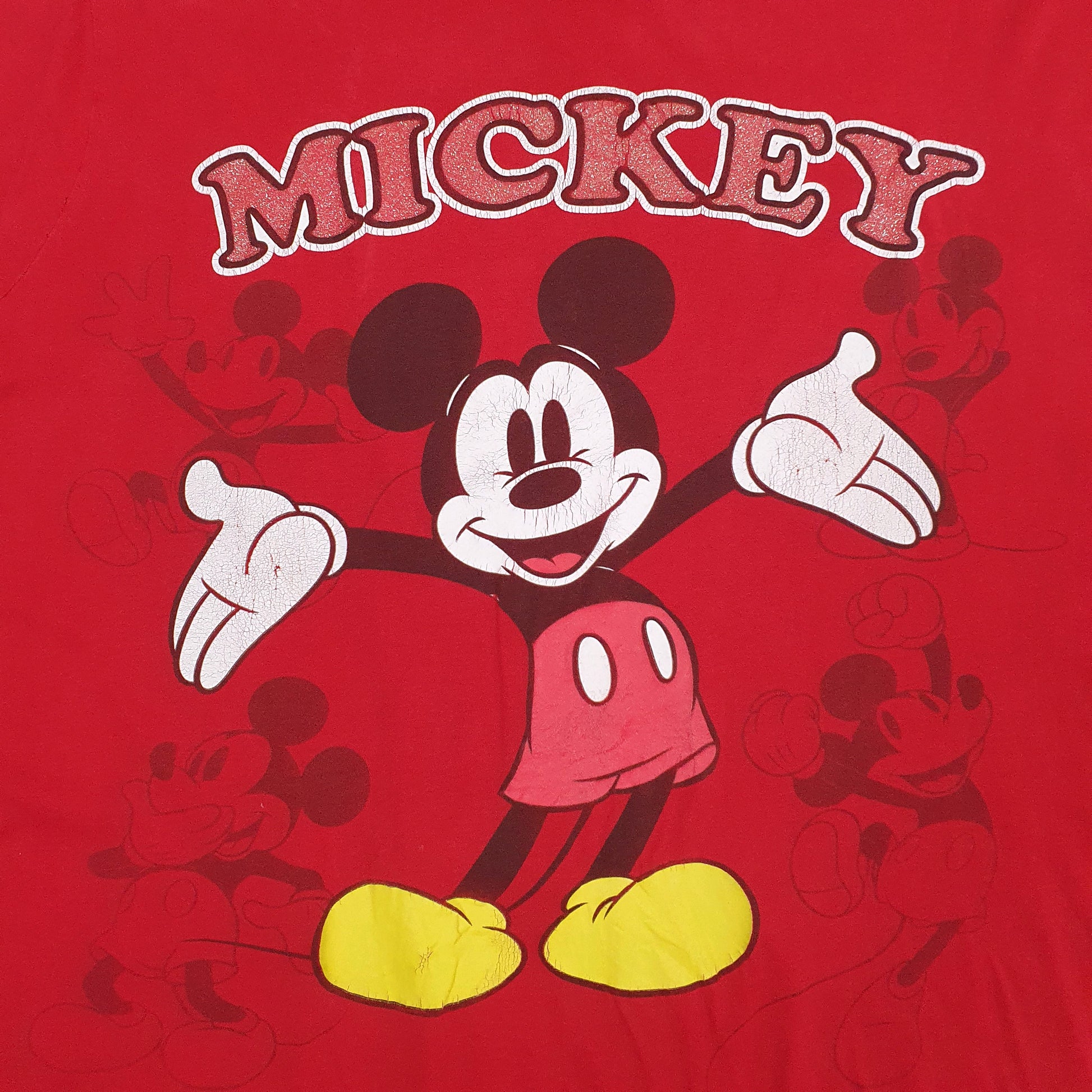 Womens Red Disney Mickey Mouse Crewneck T Shirt