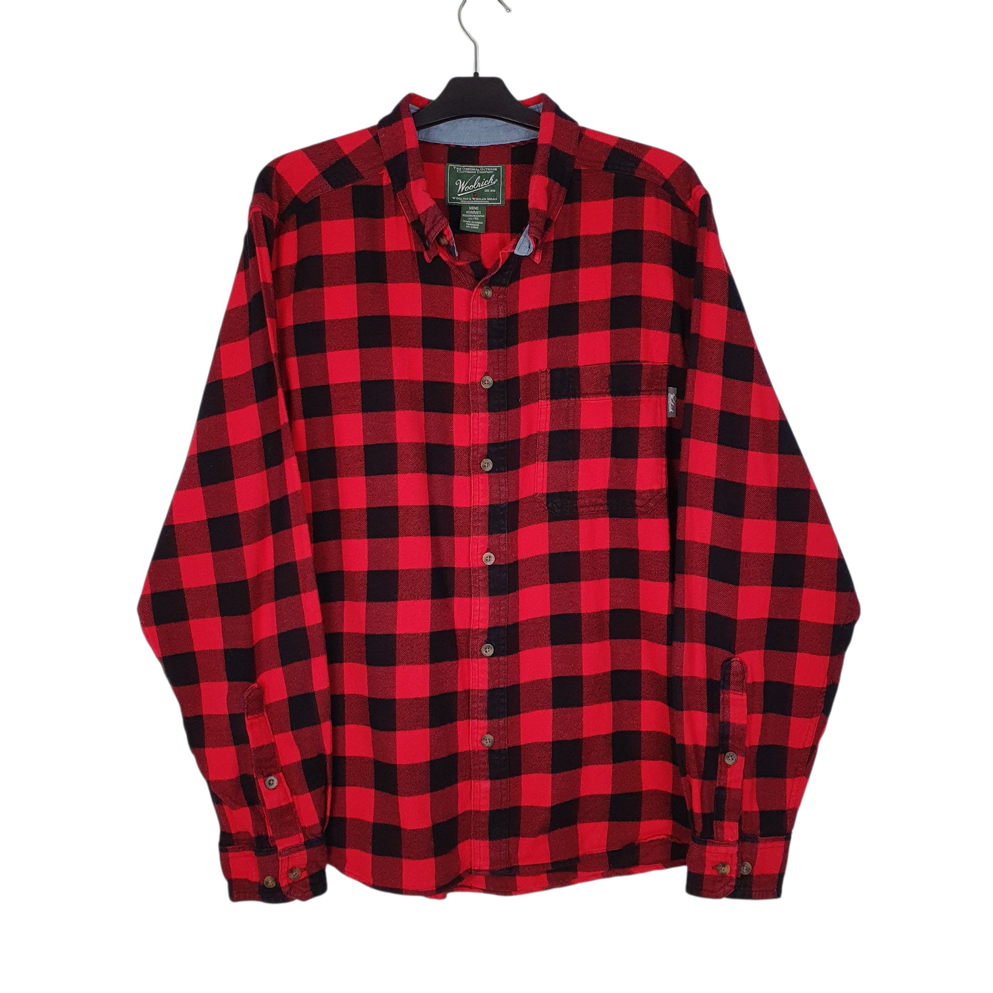 Mens Red Woolrich Thick Flannel Plaid Long Sleeve Shirt