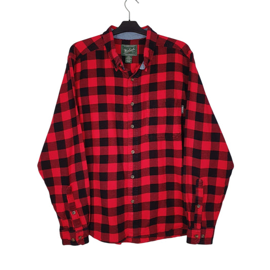 Mens Red Woolrich Thick Flannel Plaid Long Sleeve Shirt