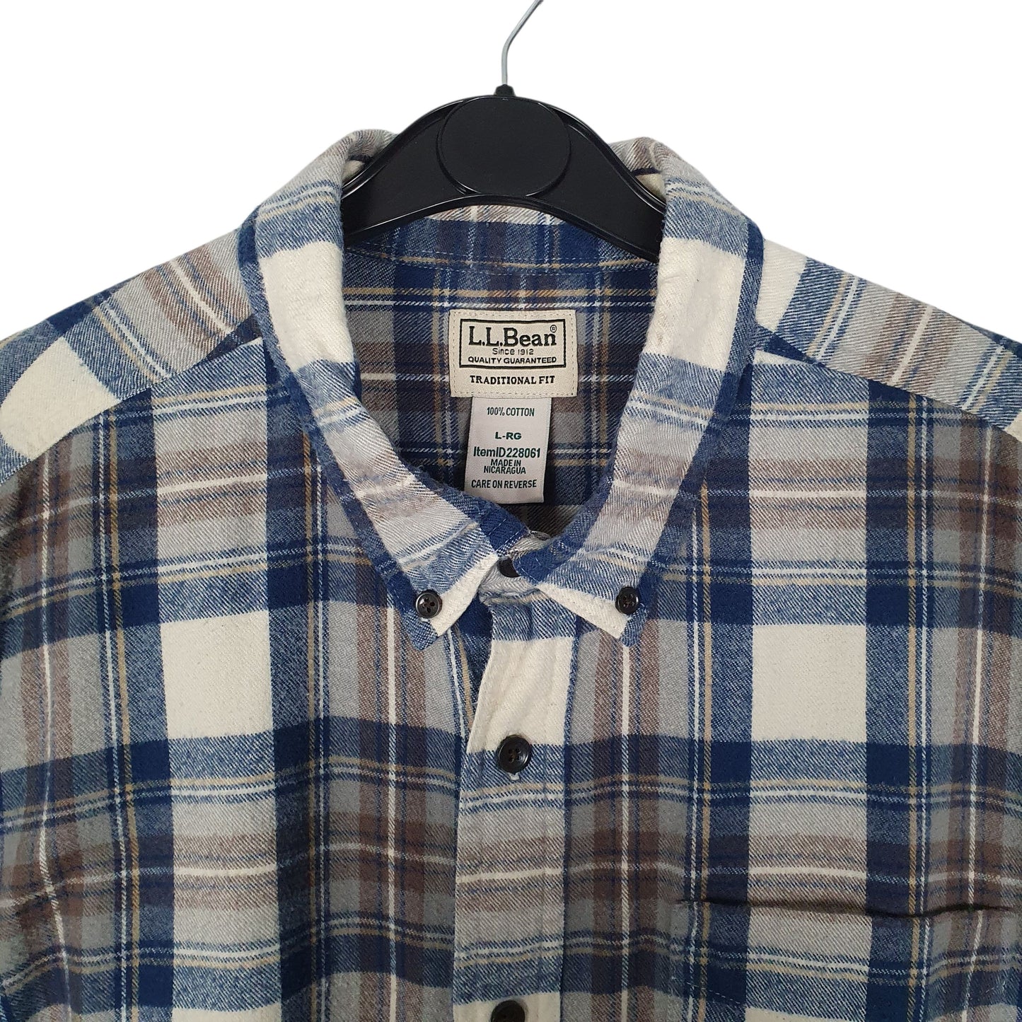 Mens Blue L.L.Bean Scotch Plaid Flannel  Shirt