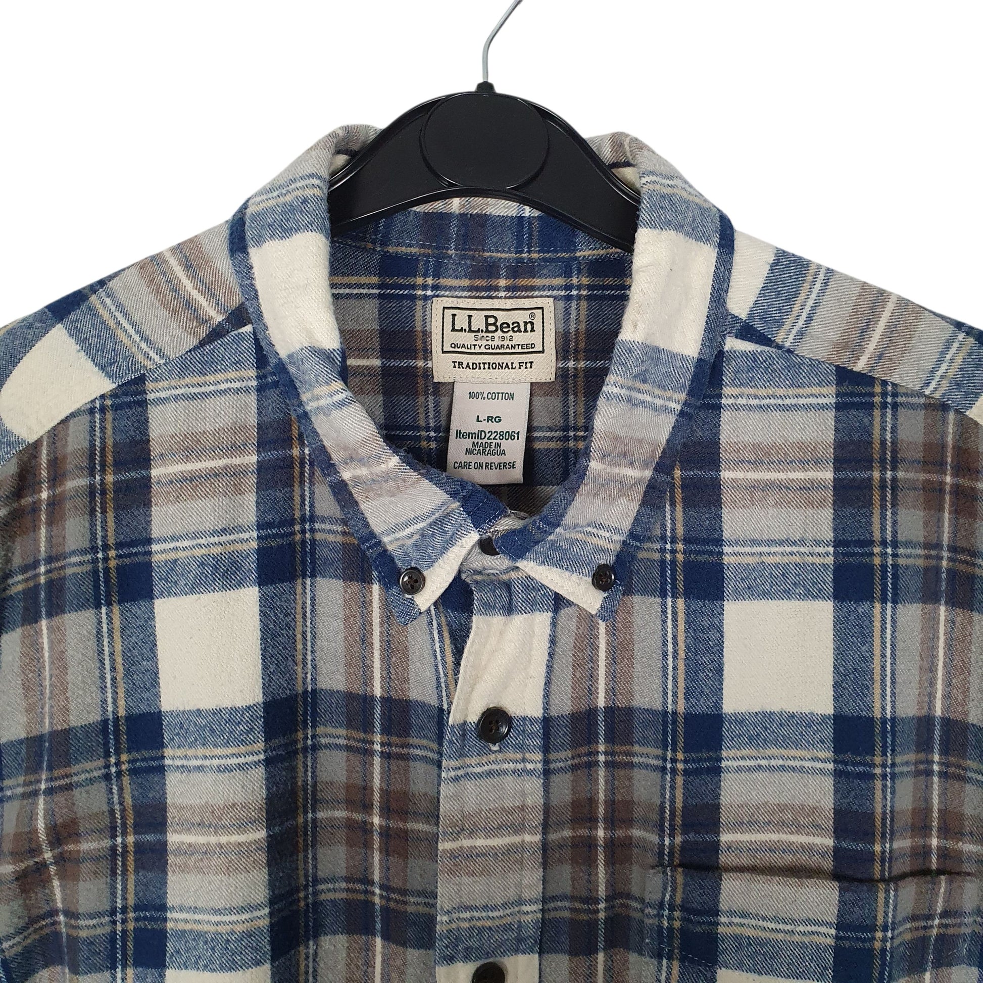 Mens Blue L.L.Bean Scotch Plaid Flannel  Shirt